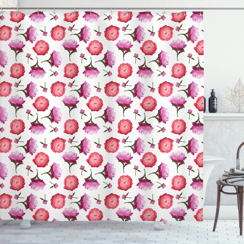 Pink and Violet Peonies Shower Curtain