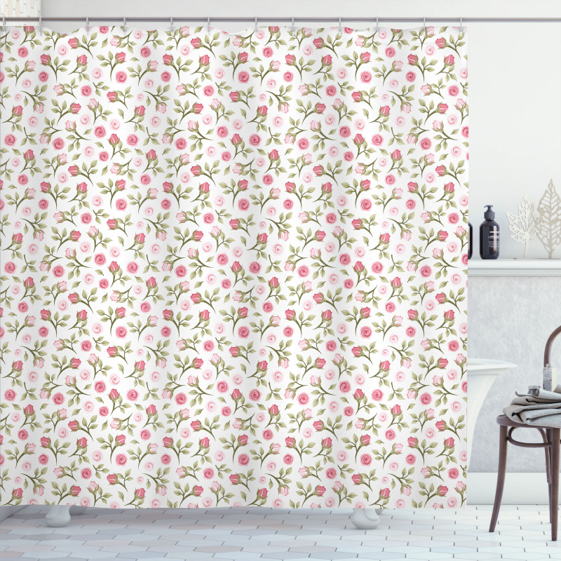 Top View Roses and Buds Shower Curtain