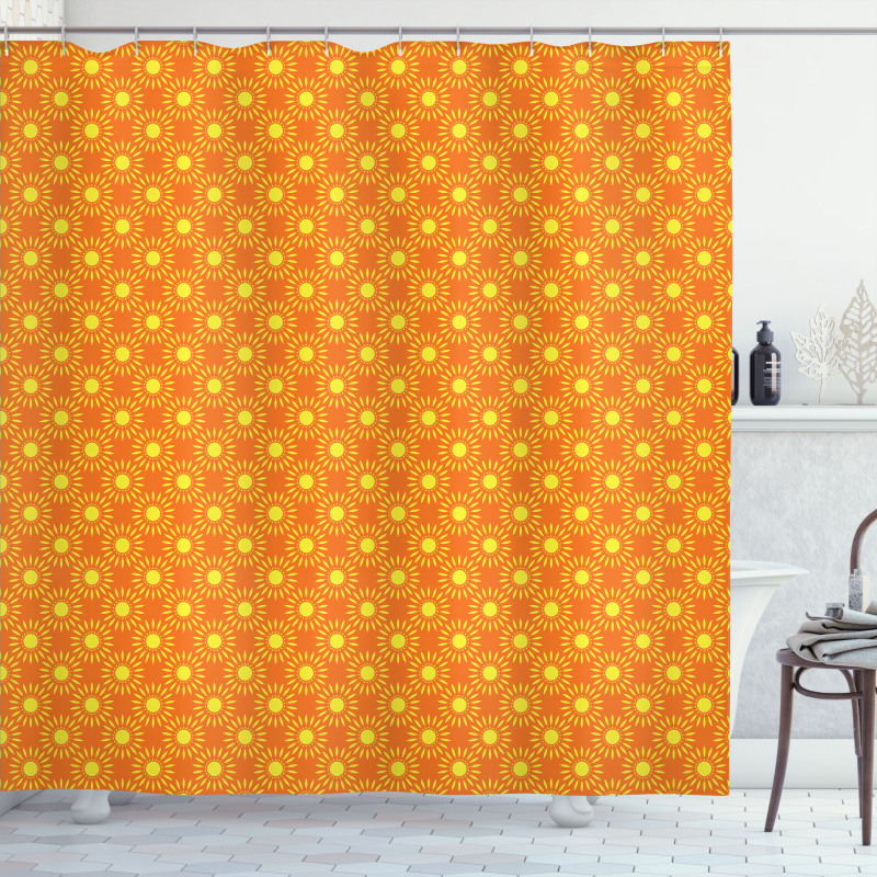 Warm Colored Sun Motif Shower Curtain