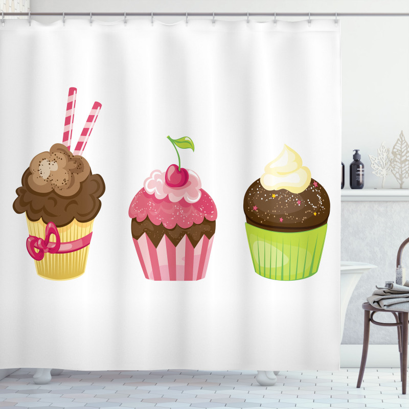 Puffy Party Cupcakes Shower Curtain