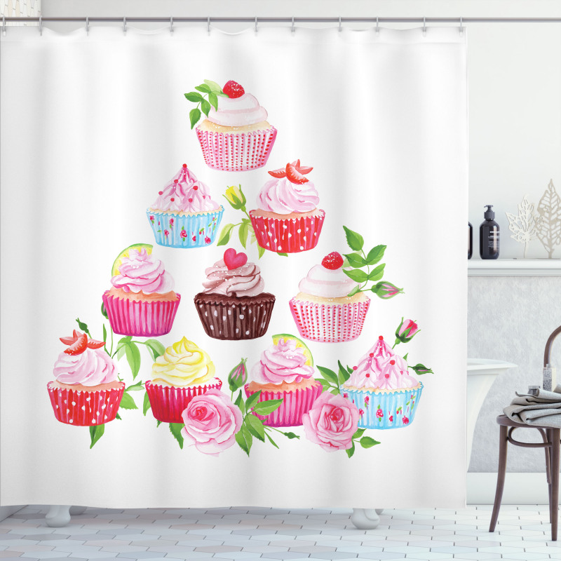 Pyramids of Cupcakes Shower Curtain