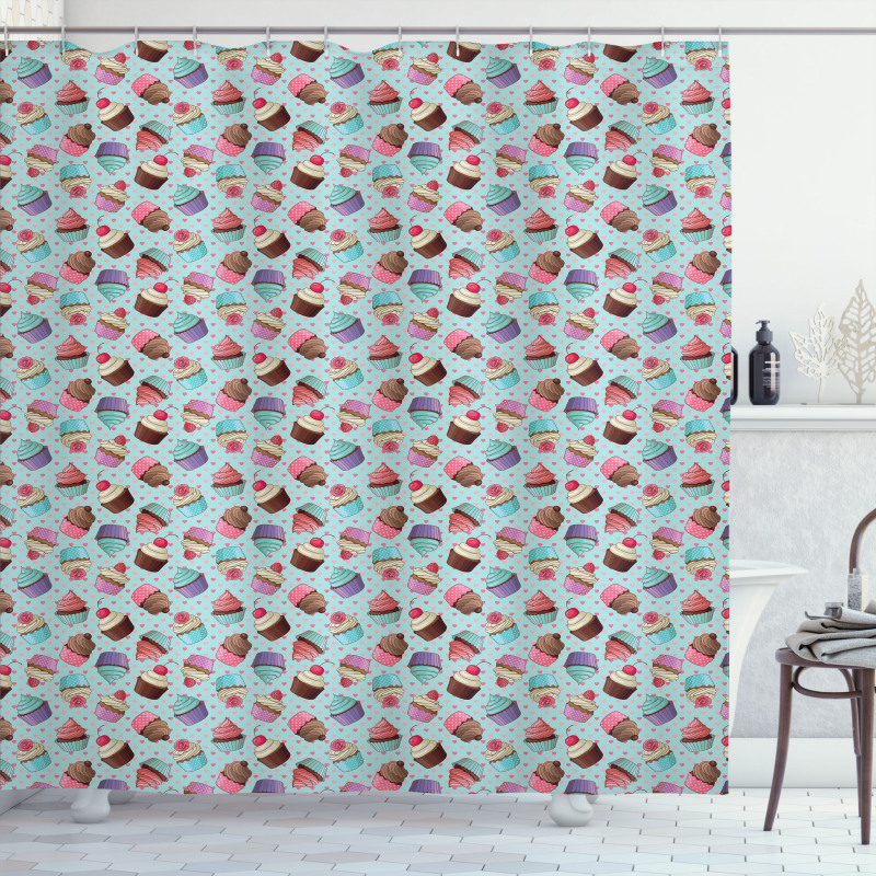 Hearts and Cupcakes Shower Curtain