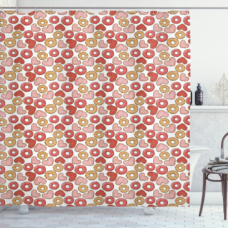 Filled Heart Donuts Shower Curtain