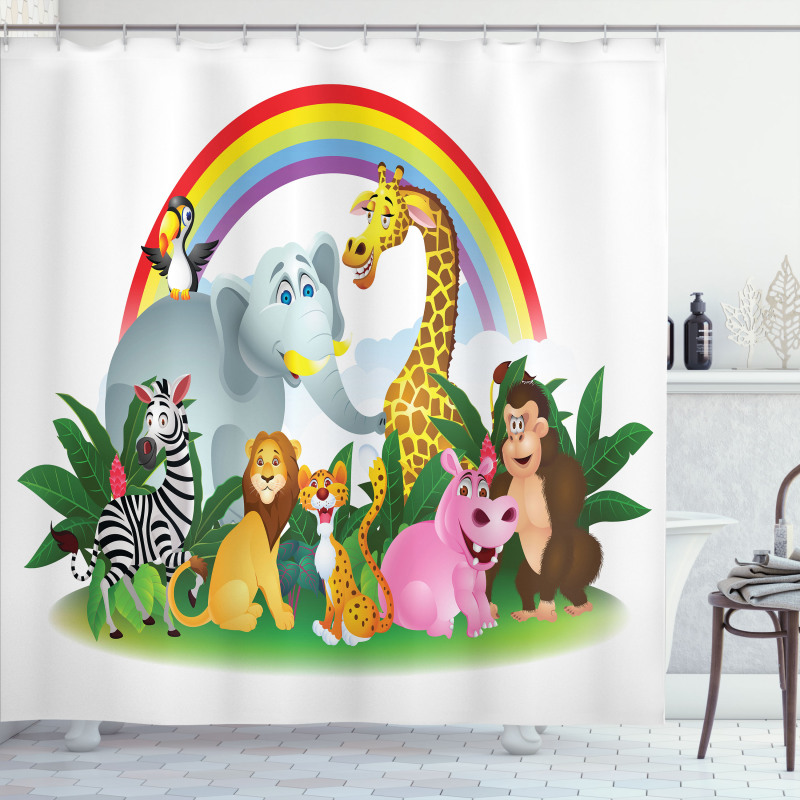 Animals Under Rainbow Shower Curtain
