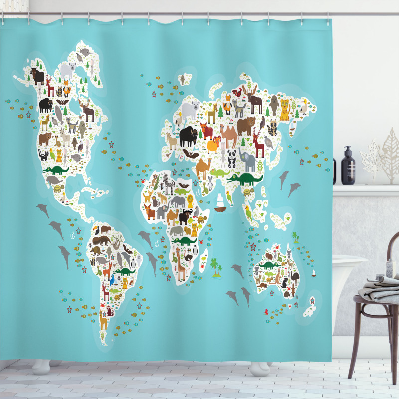 World Map Local Animal Shower Curtain