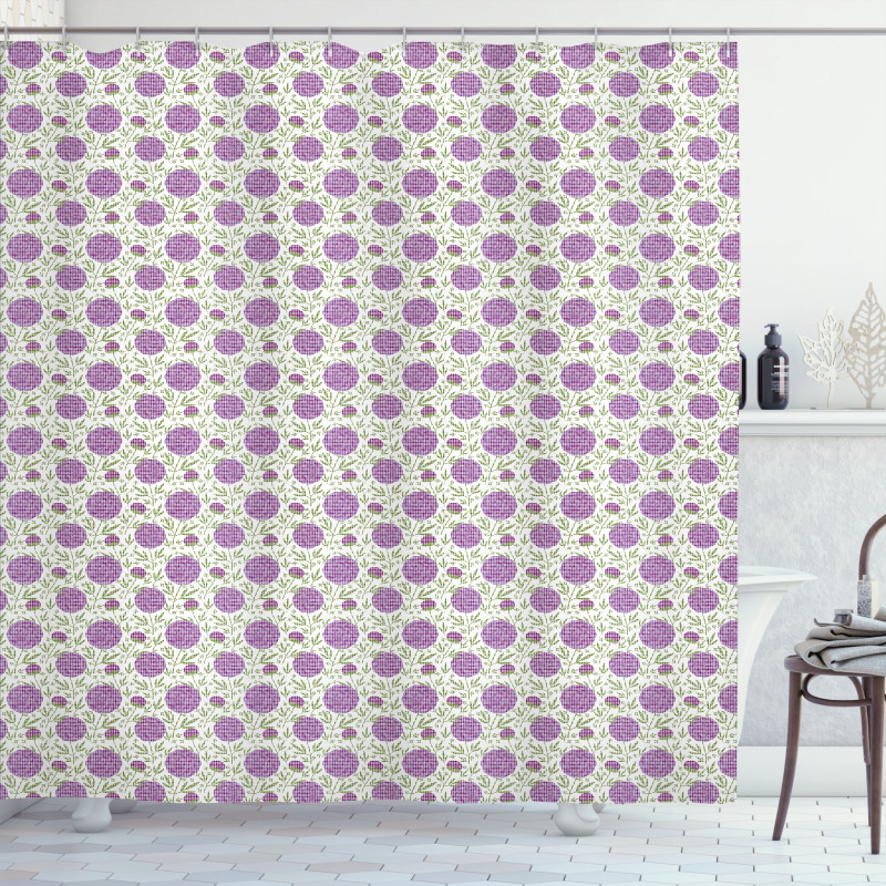 Floral Pixel-Like Dots Shower Curtain