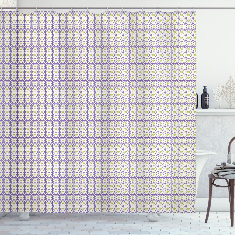 Square Grid Floral Shower Curtain