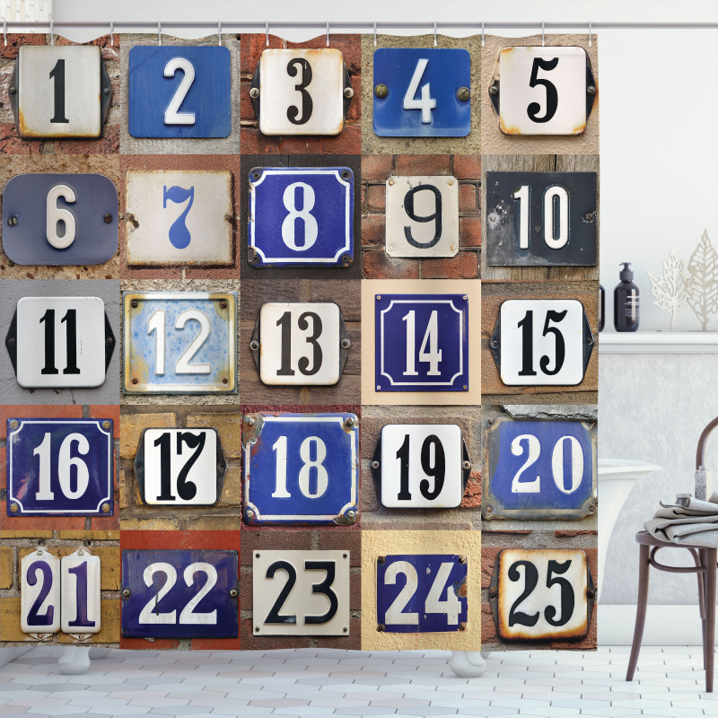 House Numbers Collage Shower Curtain