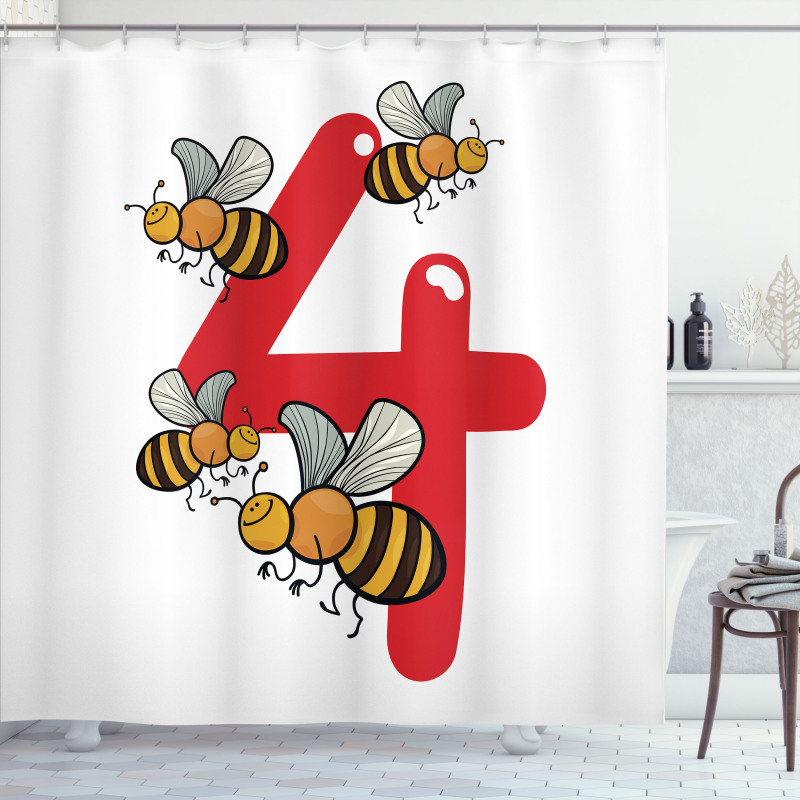 4 Hardworking Bees Shower Curtain