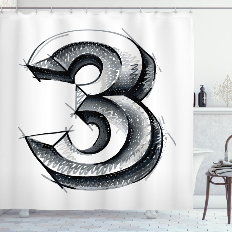 Sketchy Numeral 3 Shower Curtain