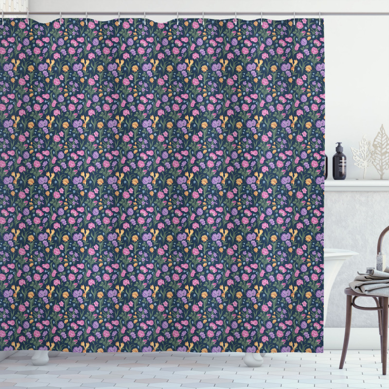 Tulips and Violet Pansy Shower Curtain
