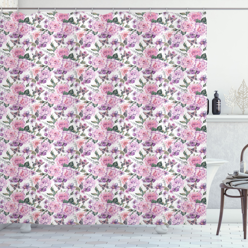 Swallowtails and Roses Shower Curtain