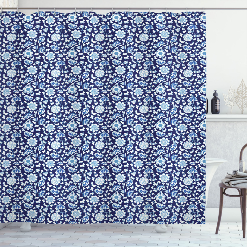 Chinese Porcelain Motif Shower Curtain