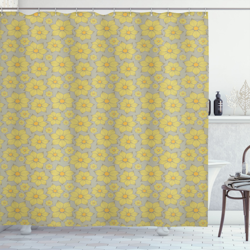 Doodle Yellow Petals Shower Curtain