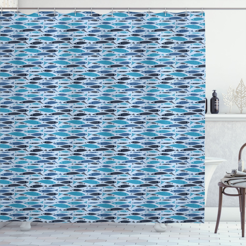 Graphic Fish Silhouettes Shower Curtain