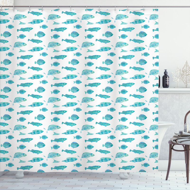 Doodle Art Aquatic Life Shower Curtain