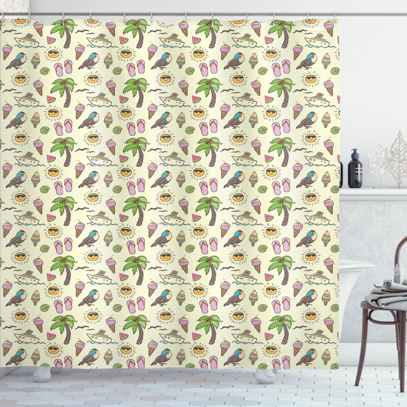 Ice Cream and Toucan Shower Curtain