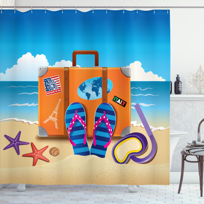 3D Travel Suitcase Shower Curtain