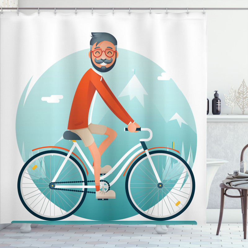 Hipster Guy Riding Bicycle Shower Curtain