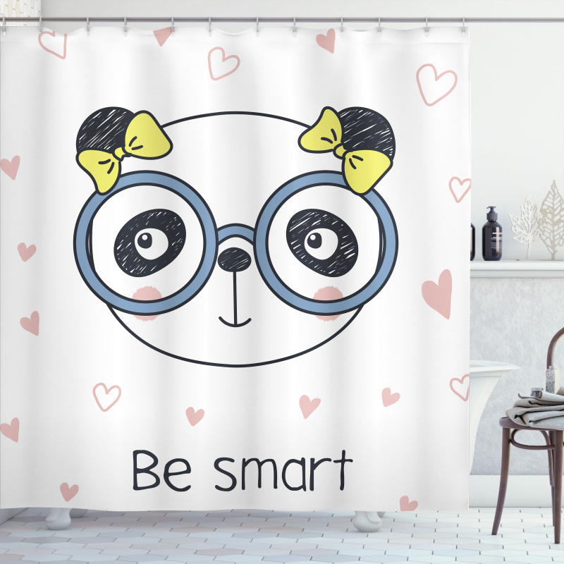 Doodle Panda Girl Glasses Shower Curtain