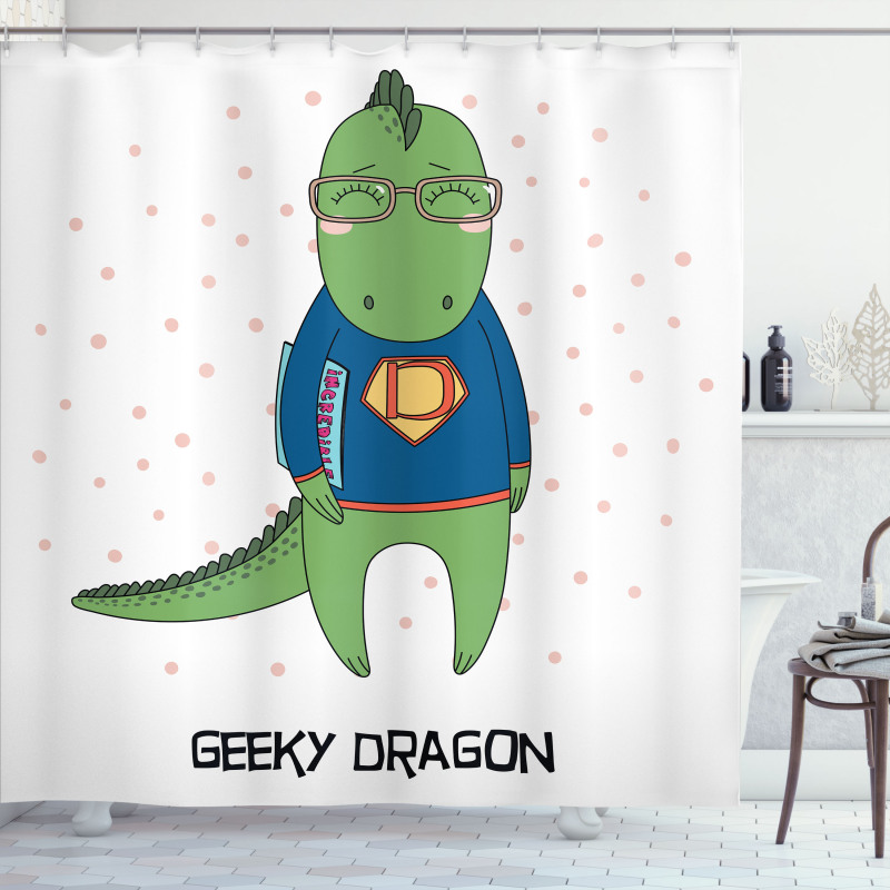 Nerd Dragon and Comic Book Shower Curtain