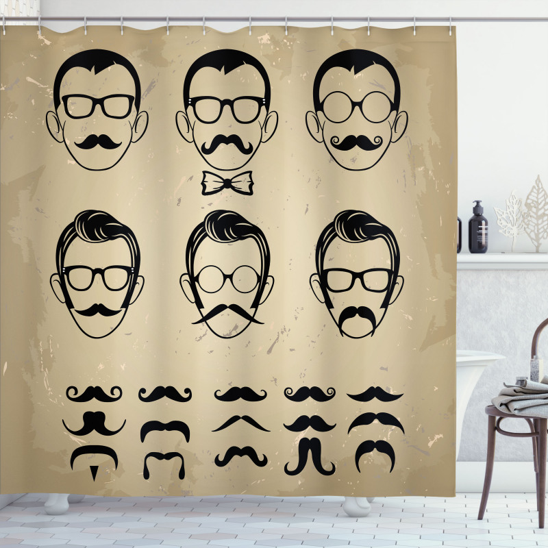 Male Face Moustache Hair Shower Curtain