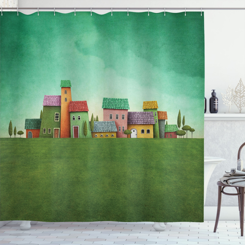 Village of Absurd Houses Shower Curtain