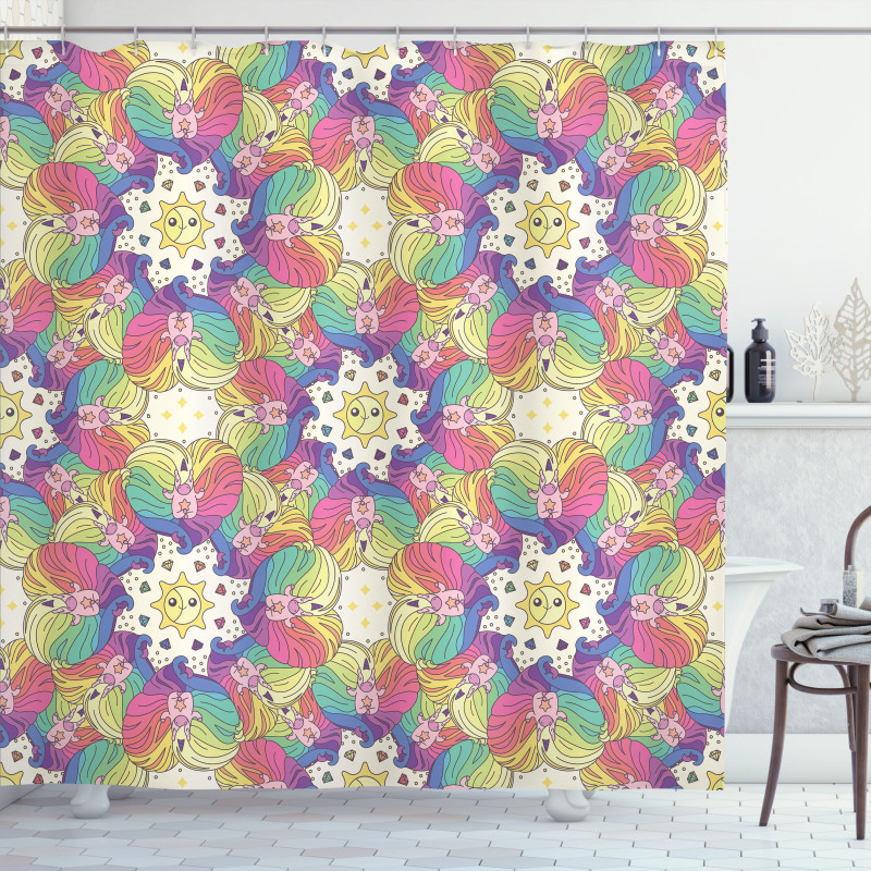 Rainbow Hearts Sun Shower Curtain