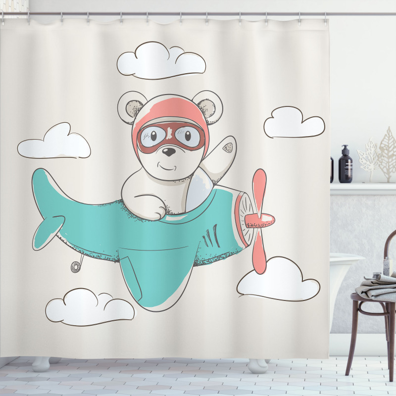 Teddy Bear on Biplane Shower Curtain