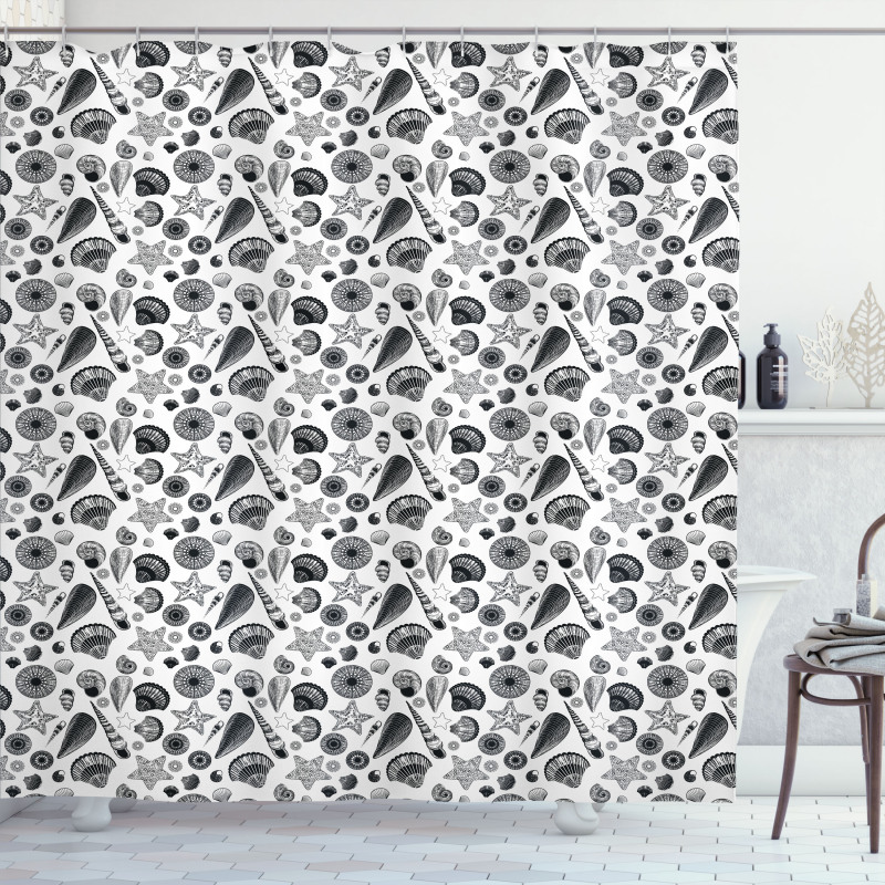 Black and White Clams Shower Curtain