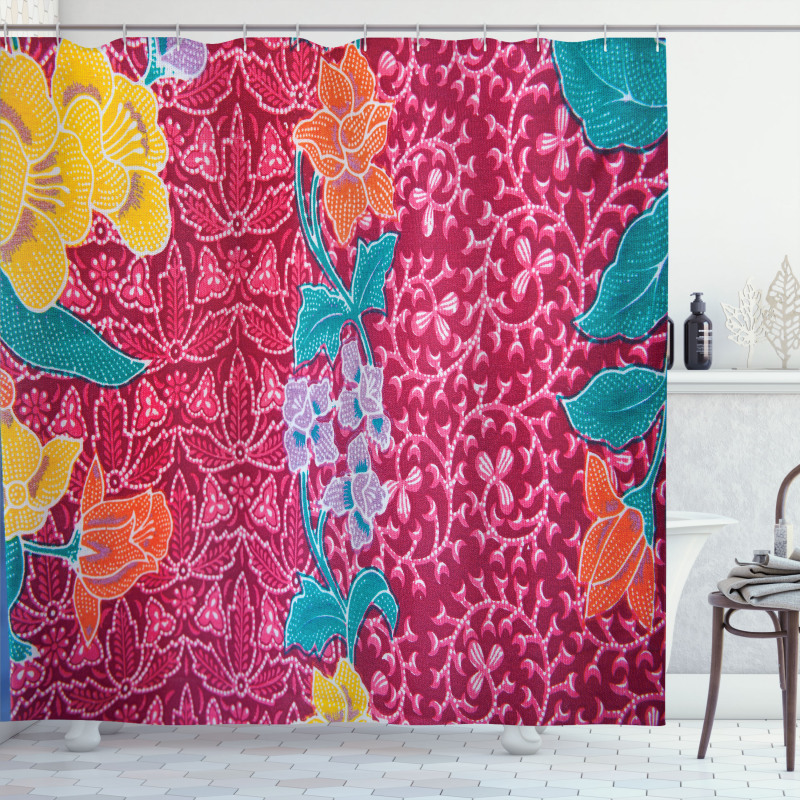 Colorful Blossoms Batik Shower Curtain