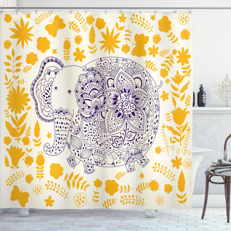 Floral Elephant Shower Curtain