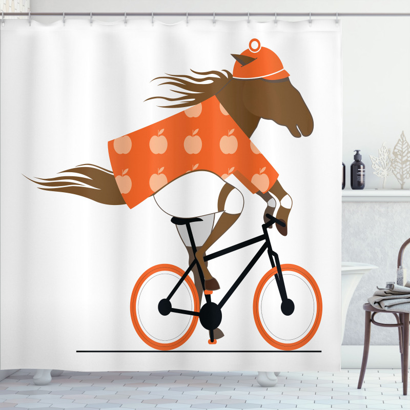 Hipster Horse Riding Bike Shower Curtain