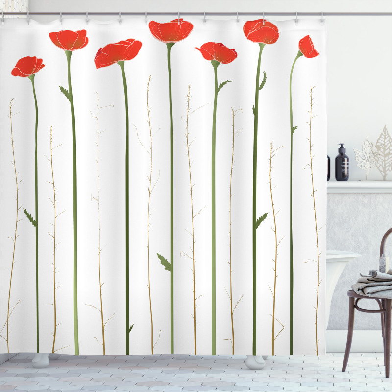 Red Poppies on Spring Shower Curtain