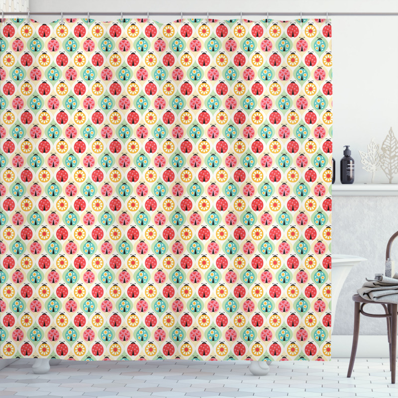 Cartoon Insect Floral Shower Curtain
