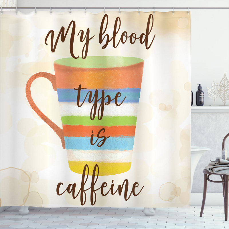 Caffeine Words Retro Mug Shower Curtain