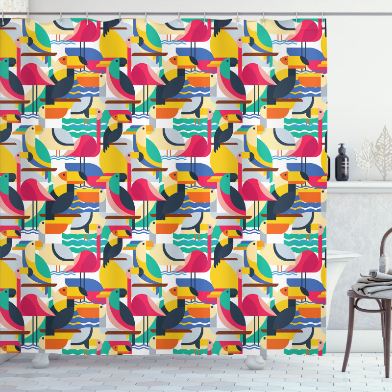 Toucan and Flamingos Shower Curtain