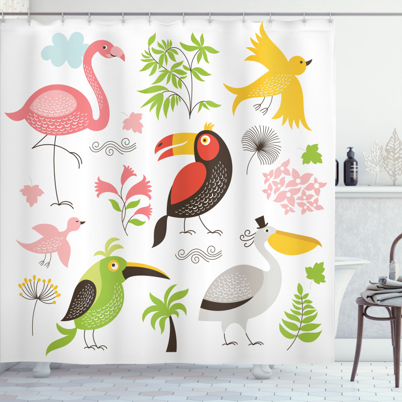 Flamingo and Pelican Shower Curtain