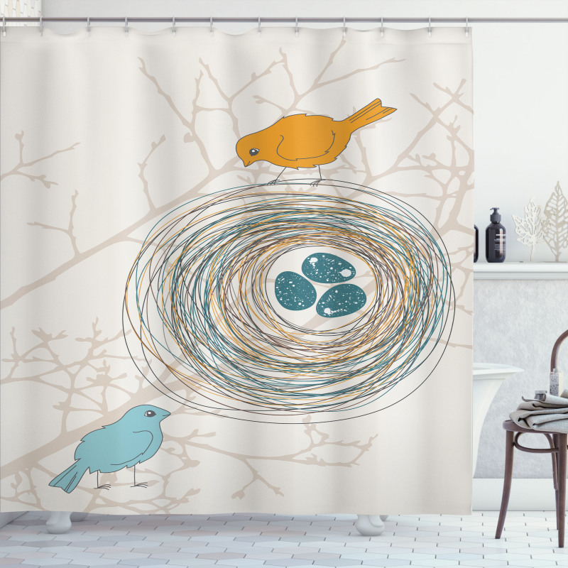 Blue Eggs in Birds Nest Shower Curtain