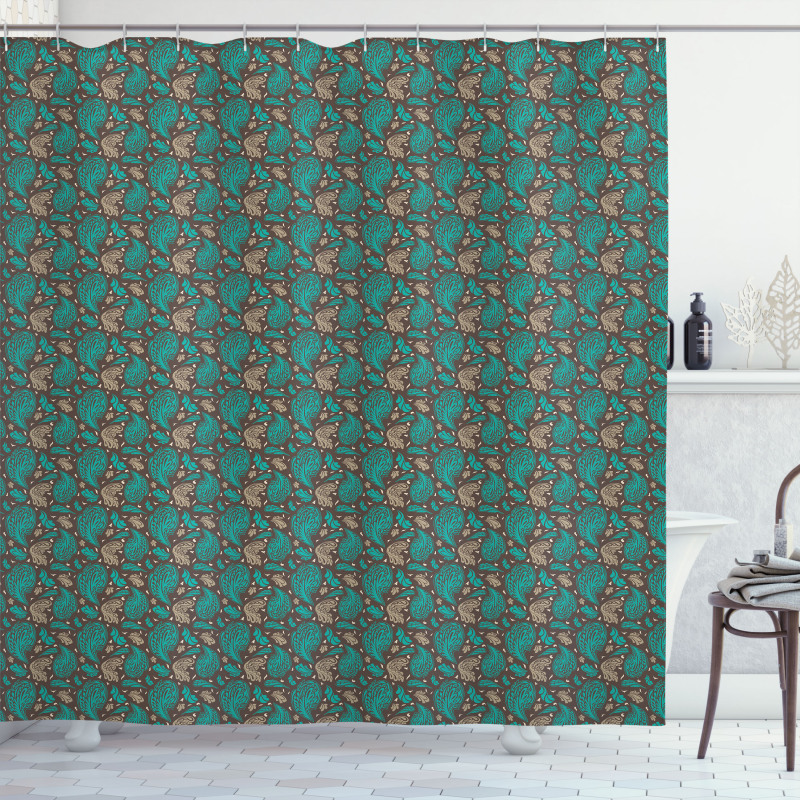 Retro Curly Leaves Shower Curtain