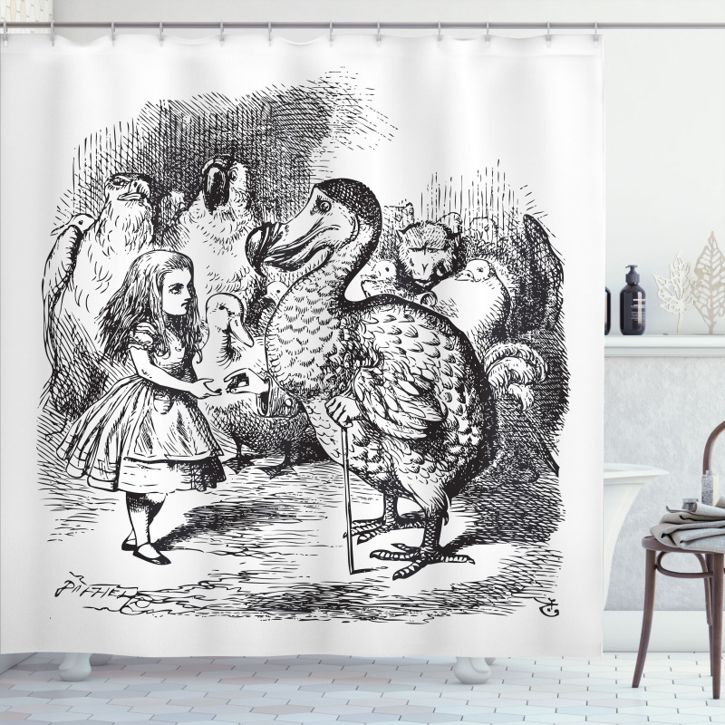 Alice and the Dodo Sketch Shower Curtain