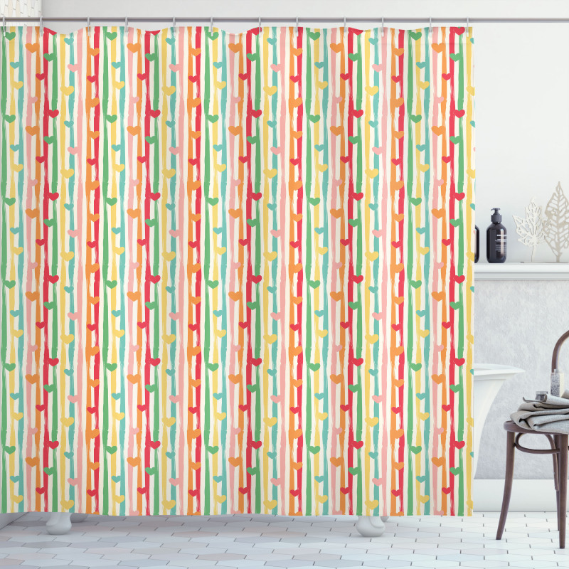 Hearts on Stripes Shower Curtain