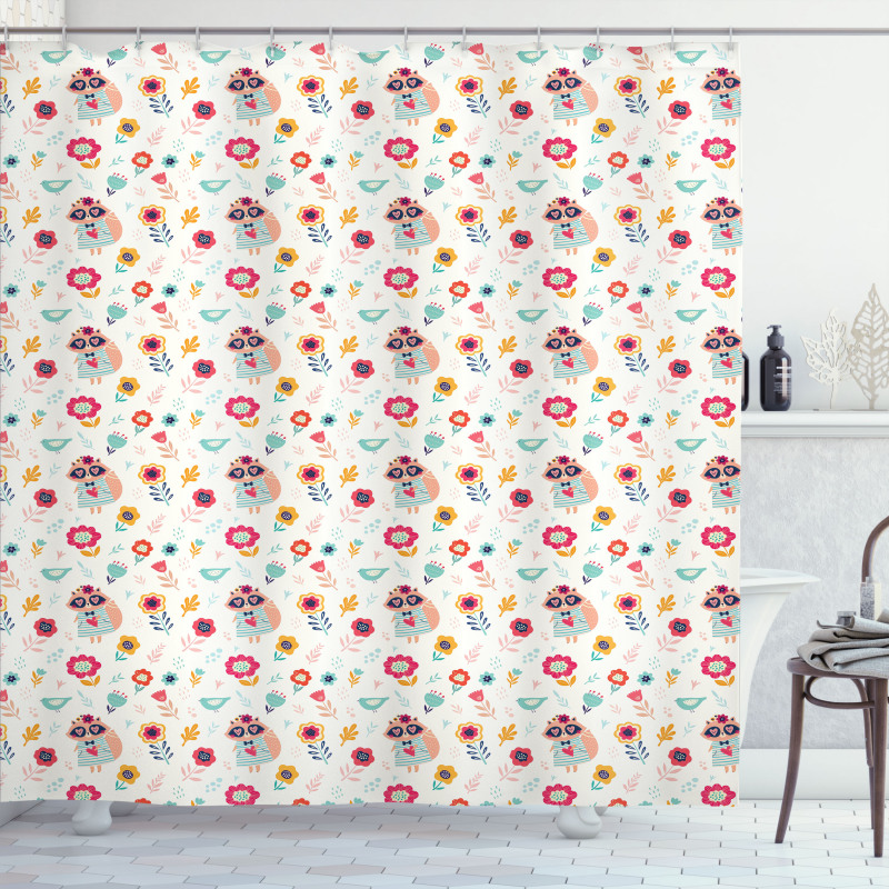 Raccoon in Flowering Field Shower Curtain