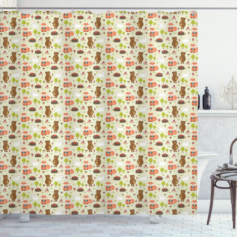 Happy Fun Forest Animals Shower Curtain