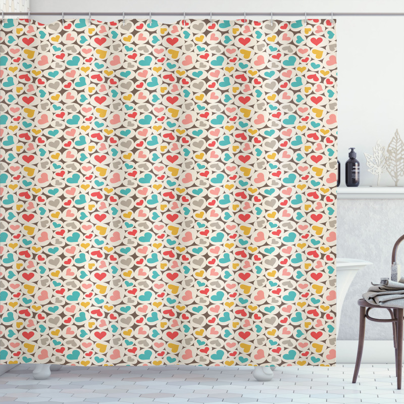 Hearts in Retro Colors Shower Curtain
