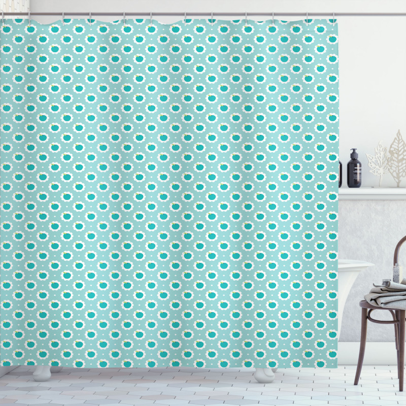 Apples Dots and Flowers Shower Curtain