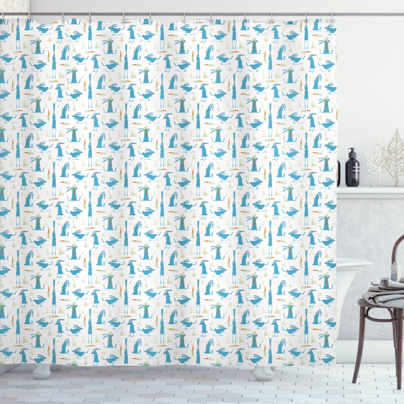 Cartoon Running Rabbits Shower Curtain