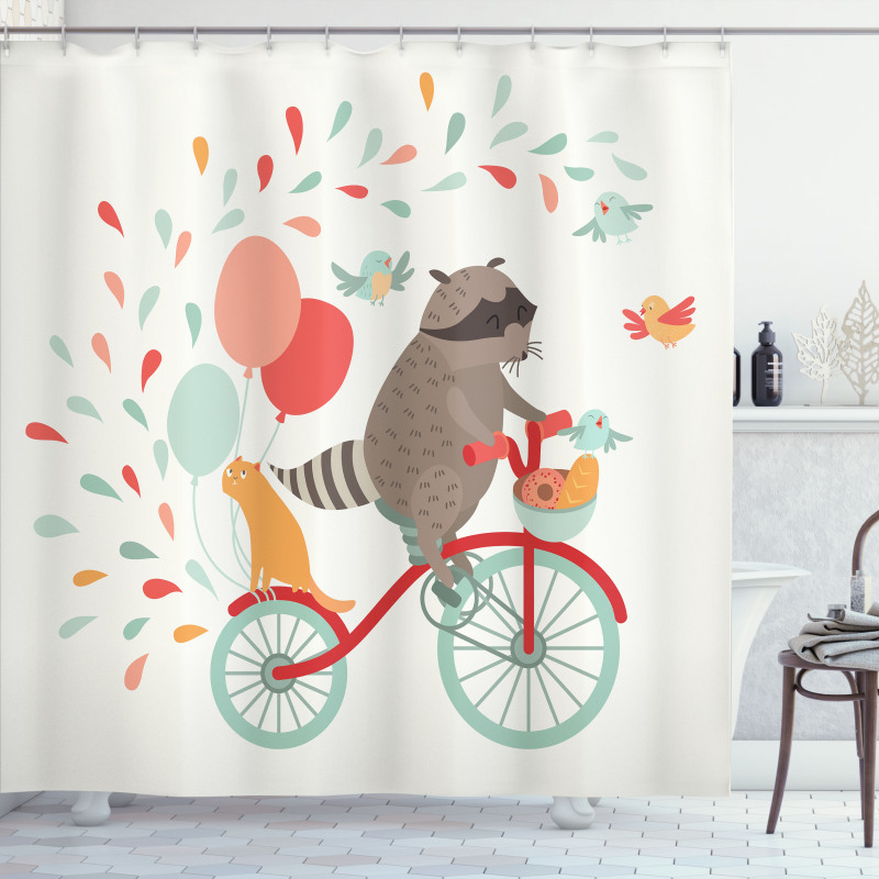 Raccoon on Bicycle Shower Curtain