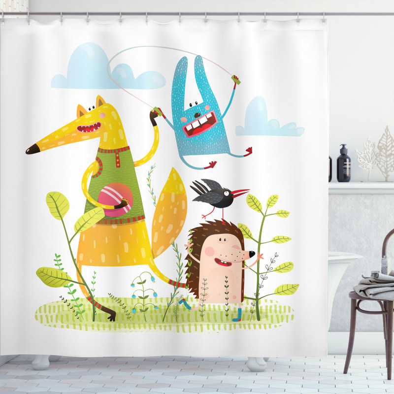 Playing Animals in Garden Shower Curtain