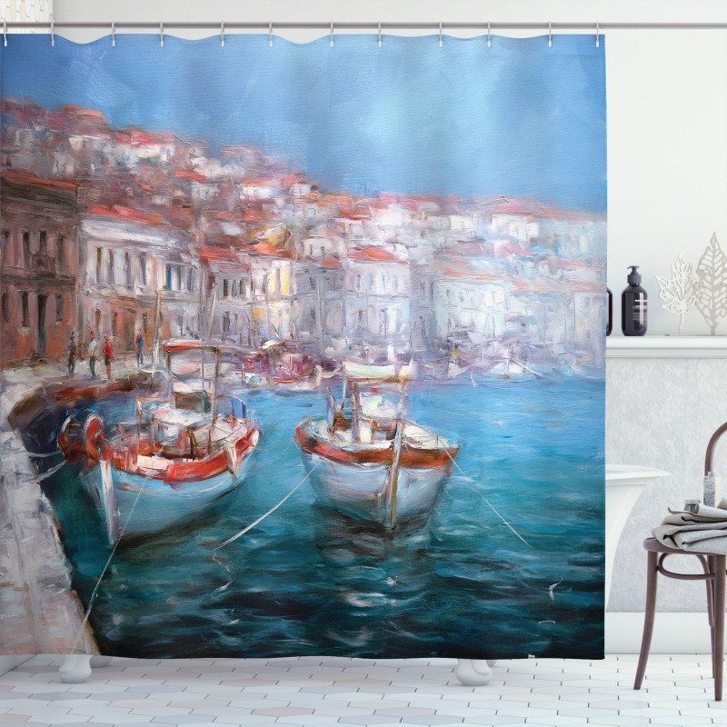 Fishing Boats on Shore Shower Curtain